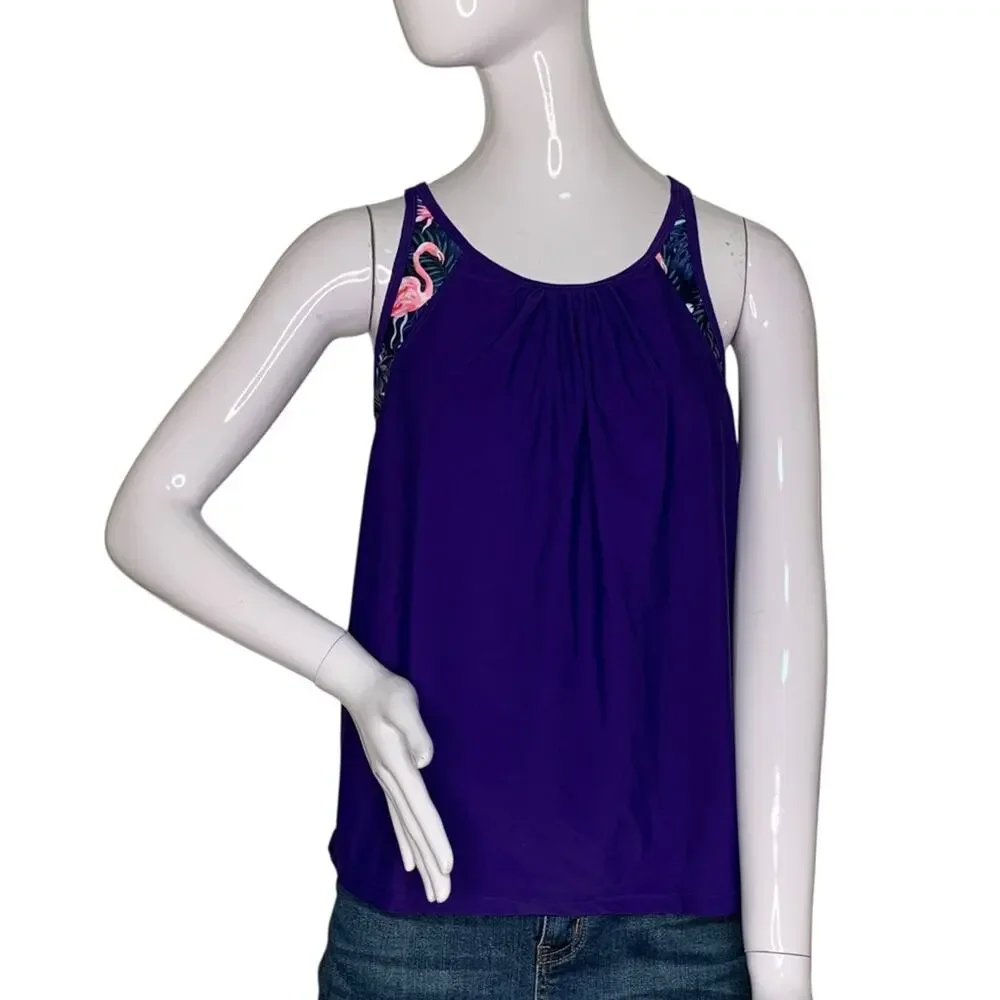 Yonique NWT Tankini Top with a Built in Flamingo Patterned Bra Size M